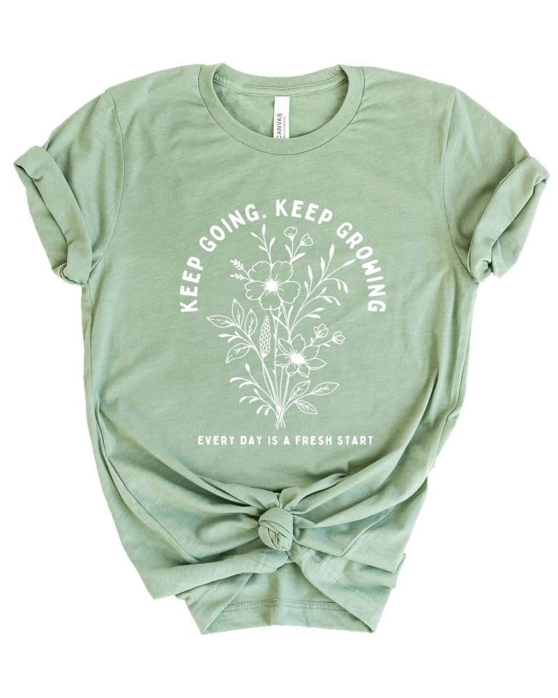 Front of a size 2XL Keep Going Keep Growing Short Sleeve Graphic Tee in Sage by Simply Sage Market. | dia_product_style_image_id:297134